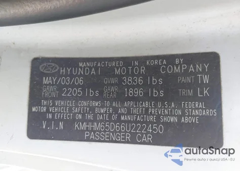 2006 Hyundai Tiburon Gs from USA, damaged, VIN KMHHM65D66U222450